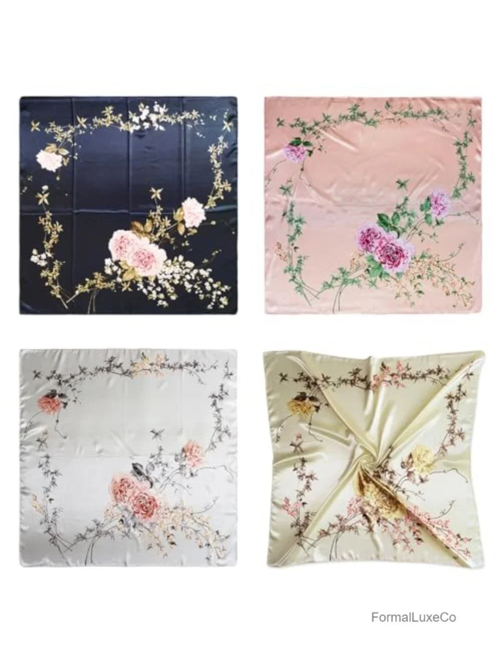 Satin Silk Like Square Hair Scarves for Sleeping or Fashion Wraps 35x35 4 Pack